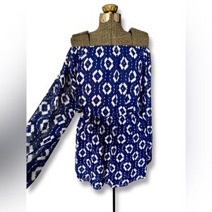 Show Me Your Mumu Blue Off Shoulder Mini Dress Sheer Long Sleeve Boho Size M